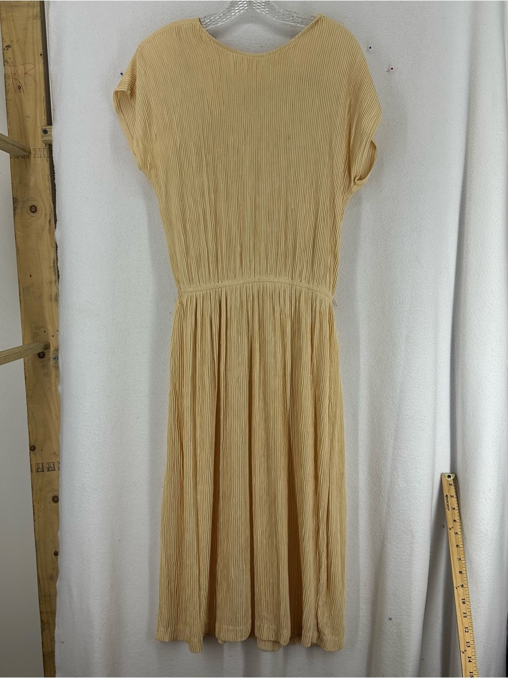 Starlo Dress Women’s Size 17-18 Beige Pleated Midi Short Sleeve Vintage